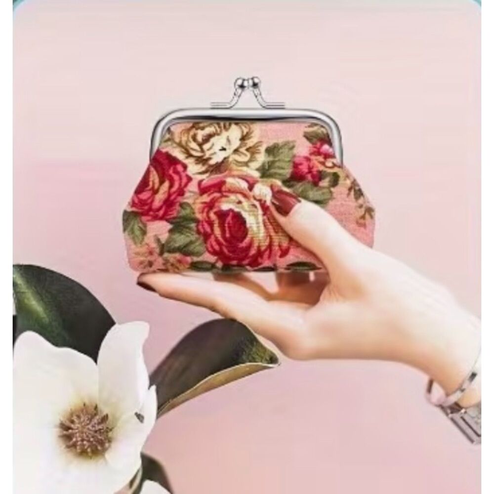 Vintage-Style Rose Mini Coin Purse